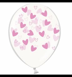 Латексна повітряна кулька В105 12" (30 см) "Серця-кривульки рожеві неон" прозора Belbal 25 шт