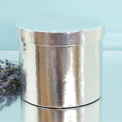Кругла подарункова коробка хром срібло 18х16 см. з кришкою