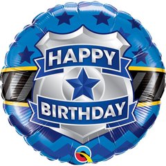 Фольгована кулька круг "Happy Birthday поліцейський жетон" синя Qualatex 18"(45см) 1шт.