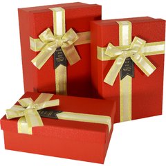 Подарункові коробки прямокутні червоні із золотим бантом (3 шт.)