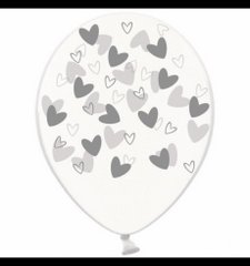 Латексна повітряна кулька В105 12" (30 см) "Серця-кривульки срібні" прозора Belbal 25 шт
