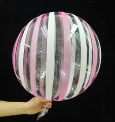 Повітряна кулька Bubbles Pinan 20"(51см) кристал з білими та рожевими смугами 1шт.