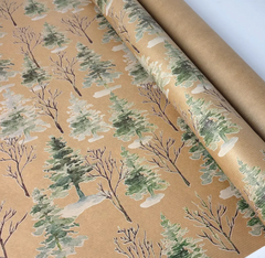 Односторонній крафт папір для подарунків "Зимове дерево" 0,7х7 м