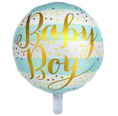 Фольгована кулька Pinan круг "Baby boy" в смужку блакитна 18"(45см) 1шт.