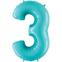 Фольгована кулька цифра "3" блакитна Grabo 40" (100 см) 1 шт