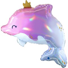 Фольгована кулька фігура "Сяючий дельфін" кольорова Grabo 69х70см (1шт).