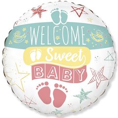 Фольгована кулька круг "Welcome sweet baby" Flexmetal 18"(45см) 1шт.