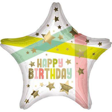 Фольгированный шар 18’ Pinan на День рождения, звезда, Happy Birthday, с конфетти, 44 см