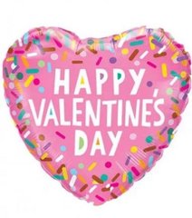Фольгована кулька серце "Happy Valentine`s day" рожева 18" (45 см) 1шт.