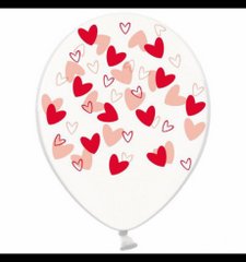 Латексна повітряна кулька В105 12" (30 см) "Серця-кривульки червоні" прозора Belbal 25 шт
