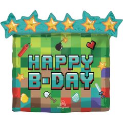 Фольгована кулька фігура "Піксельна вечірка Happy B-day" зелена Anagram 63х58 см. (1шт.)