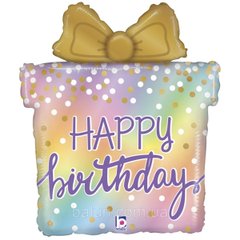Фольгована кулька фігура "Подарунок Happy birthday" пастель голограма Grabo 27" (67,5 см) 1 шт