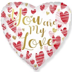 Фольгированный шар 18’ Flexmetal на День влюбленных, сердце,  You are my Love, белый, 45 см