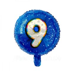 Фольгована кулька круг "Цифра 9" синя 18"(45см) 1шт.
