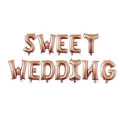 Кулька фольга КНР набір літер "Sweet Wedding" рожеве золото, в упаковці 17" (42см)