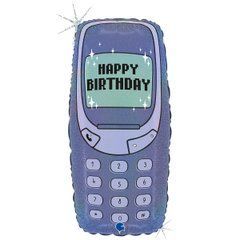 Фольгована кулька фігура "Happy Birthday телефон " синя Grabo 23" (1шт.)