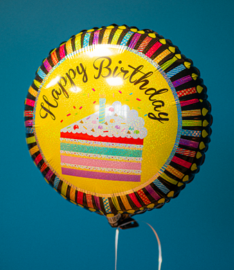 Фольгована кулька круг "Happy Birthday торт" голограма чорна 18"(45см) 1 шт.