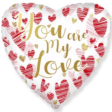 Фольгированный шар 18’ Flexmetal на День влюбленных, сердце,  You are my Love, белый, 45 см
