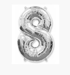 Фольгова кулька цифра "8" срібна металік 26"(65см) 1шт
