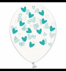 Латексна повітряна кулька В105 12" (30 см) "Серця-кривульки м'ятні" прозора Belbal 25 шт