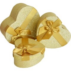 Подарункові коробки сердечка золоті глітерні (3 шт.)