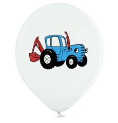 Латексна повітряна кулька 12" (30см.) "Синій трактор" біла Balonevi 1шт.