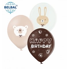 Латексні повітряні кульки В105 12" (30 см) "Happy Birthday ведмедик і зайчик" асорті Belbal 25 шт