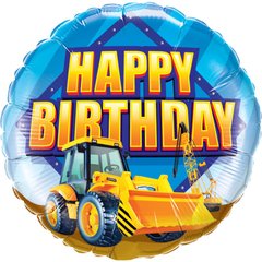 Фольгированный шар 18’ Pinan на День рождения, круг, Happy Birthday, экскаватор, 44 см