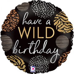 Фольгована кулька круг "Have a Wild Birthday" чорна Grabo 18" (45см) 1шт.