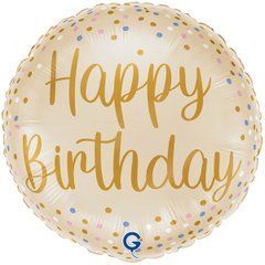 Фольгована кулька круг "Happy Birthday" кремова Grabo 18" (45см) 1шт.