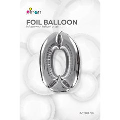 Фольгована кулька цифра "0" срібна Pinan 32" (80 см), в уп. 1 шт