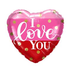 Фольгована кулька серце "I love you" рожеві смужки 18"(45см) 1шт.