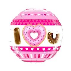 Фольгована кулька круг "I love you пончики" рожева 18" (45см) 1шт.