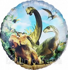 Фольгована кулька Pinan круг "Динозаври" кольорова 18"(45см) 1шт.
