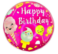 Фольгована кулька Pinan круг "Happy Birthday морозиво" рожева 18"(45см) 1шт.