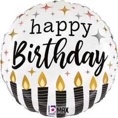Фольгована кулька круг "Happy Birthday із свічками" біла Grabo 18"(45см) 1шт.