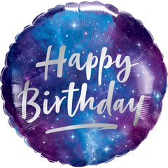 Фольгована куля 18’ Pinan на День народження, коло, Happy Birthday, космос, 44 см