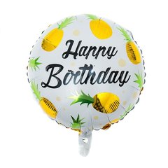 Фольгована кулька Pinan круг "Happy Birthday з золотими ананасами" 18"(45см) 1шт.