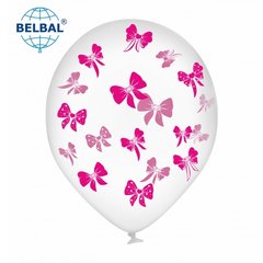 Латексні повітряні кульки В105 12" (30 см) "Бантики фуксія" на прозорому Belbal 25 шт