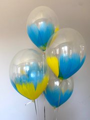Ексклюзивна латексна кулька прозора з синьо-жовтим 12"(30см.) ТМ Balonevi 1шт.