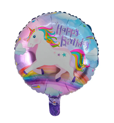 Фольгована кулька Pinan круг "Happy Birthday єдиноріг" градієнт 18"(45см) 1шт.