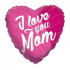 Фольгована кулька Pinan серце "I Love you Mom" рожева 18"(45см) 1шт.