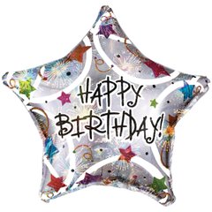 Фольгована кулька Pinan зірка "Happy Birthday" кольорова 18"(45см) 1шт.