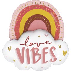 Фольгована куля 27’ Pinan на День закоханих, love vibes, рожевий, 67 см