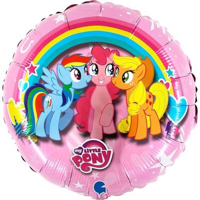 Фольгована кулька круг "Маленькі поні" рожева Grabo 18" (45см) 1шт.