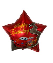 Фольгована кулька Pinan зірка "Happy Birthday Тачки" червона 18"(45см) 1шт.