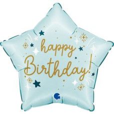 Фольгована кулька зірка "Happy Birthday" блакитна Grabo 18"(45см) 1шт.
