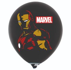 Латексна кулька 12" чорна з малюнком "Супергерой"(Balonevi)