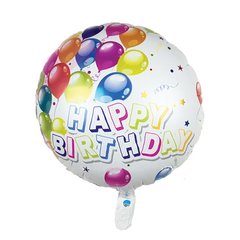 Фольгована кулька Pinan круг "Happy Birthday повітряні кульки " біла 18"(45см) 1шт.