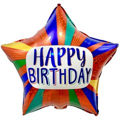 Фольгированный шар 18’ Pinan на День рождения, звезда, Happy Birthday, радужная, 44 см